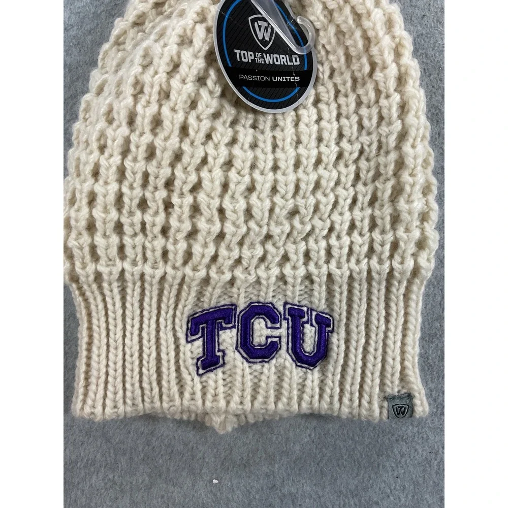 Top of the World TCU Horned Frogs Cream Chunky Knit Pom Beanie Hat NWT